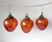 Secret Sale - Glass Strawberry Ornaments: Set of 3 Sun-Catchers, 3.75" Decorations with Hooks - Avalon Glassworks