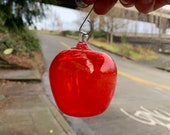 Red Apple Ornament, Hanging Sun Catcher, Hand Blown Glass Art Tree Decoration, Red Delicious Fruit Sculpture Teacher Gift, Avalon Glassworks