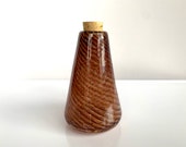 Cone Bottle, 5" Hand Blown Glass Container Vase, Natural Brown Stripe, Autumn Art Decor, Conical Shape, Cork Stopper, Jar, Avalon Glassworks