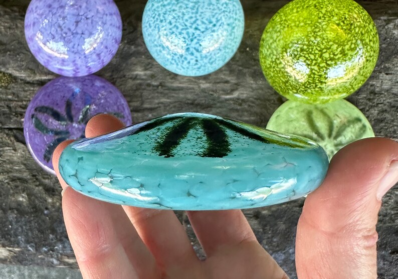 Glass Sand Dollars & Floats, Set of 6 Turquoise Purple Green Beach Sculptures Paperweights, Coastal Art Sea Shell Decor, Avalon Glassworks image 7