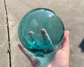 Aqua Blue Blown Glass Fishing Float, 4.5" Sphere, Transparent Turquoise, Outdoor Garden Art Decor, Interior Design Ball, Avalon Glassworks
