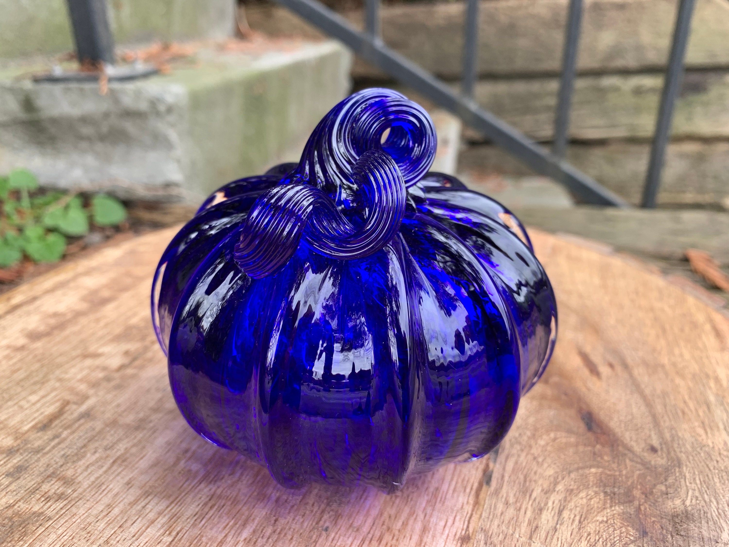 Cobalt Blue Glass Pumpkin 4 Decorative Hand Blown | Etsy