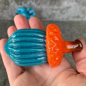 Turquoise and Orange Pumpkin Acorn Combo Solid Glass image 5