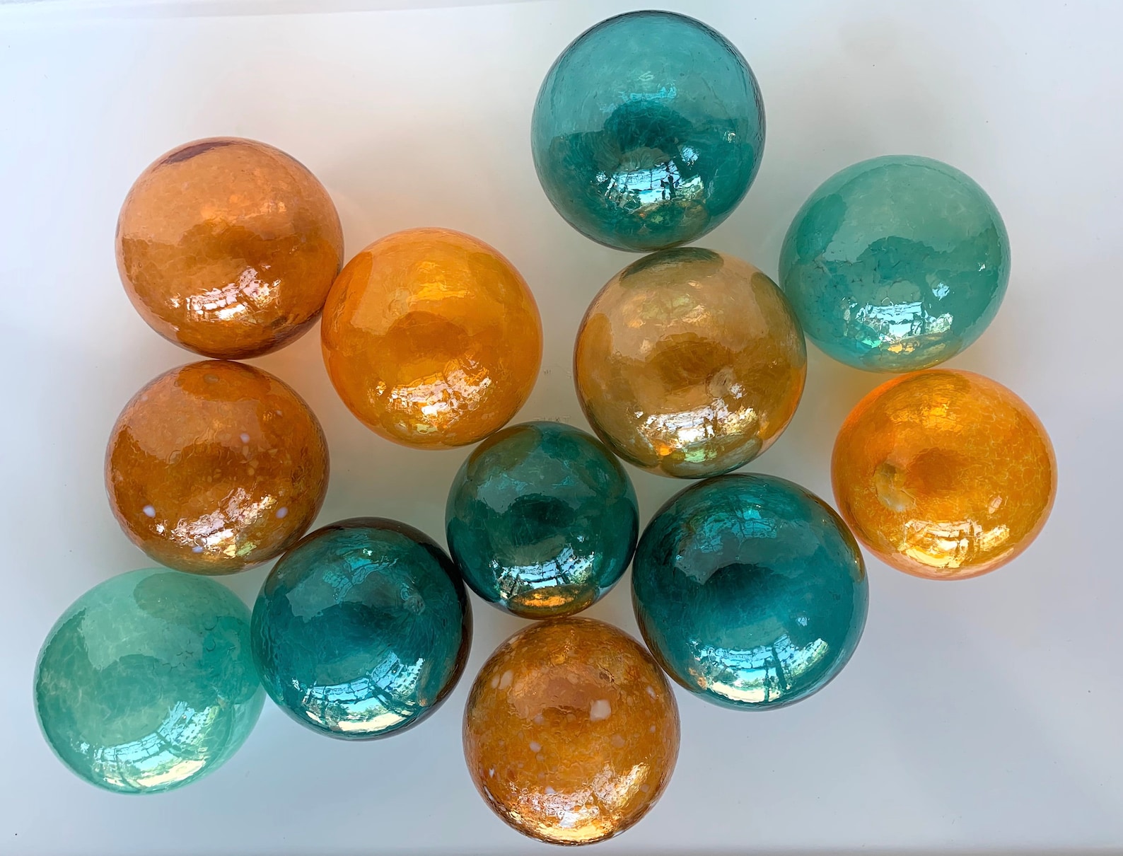 Teal and Orange Hand Blown Glass Balls Set of 12 Small Garden Etsy