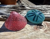 Secret Sale - Turquoise & Pink Glass Sea Life Set: Sand Dollar and Limpet Shell - Avalon Glassworks