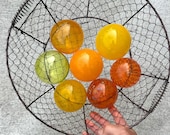 Orange Yellow Green Blown Glass Floats: Set of 7 Decor Balls, 2.75" Orbs - Avalon Glassworks