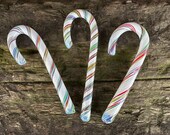 Rainbow Stripe Glass Candy Canes, Set of 3 Sculpted Ornaments, Multi Color Gift Toppers, Holiday Table Art Decorations, Avalon Glassworks