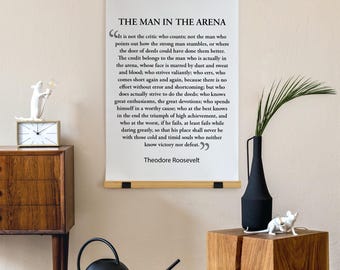 The Man In The Arena Hanging Canvas, Canvas Print, Inspirational Quote, Motivational Art, Theodore Roosevelt, Quote Wall Art, Office Sign