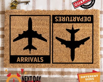 Arrivals And Departures Plane Welcome Doormat, Housewarming Gift, Traveler Gift, Funny Doormat, Airplane Welcome Mat, Apartment Doormat