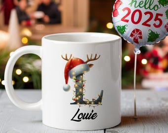 Monogrammed Christmas Mug, Ceramic Mug, Custom Name Mug, Customizable Mug, Holiday Mug, Xmas Gift, Personalized Christmas Gifts, Mug