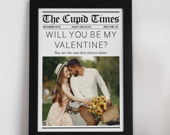 Couple Newspaper Sign, Romantic Gift, Wife Gift, Will You Be My Valentine Frame, Newspaper Cupid Post, Framed Wall Art, Wedding Gift