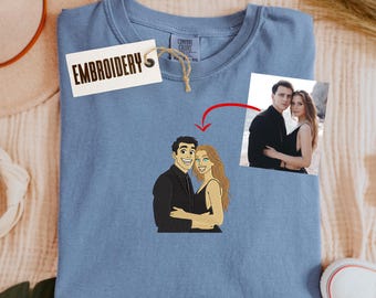 Comfort Colors Shirt, Embroidery Shirt From Your Photo, Custom Couple Photo Shirt, Anniversary Gift Shirt, Embroidery Photo T-Shirt