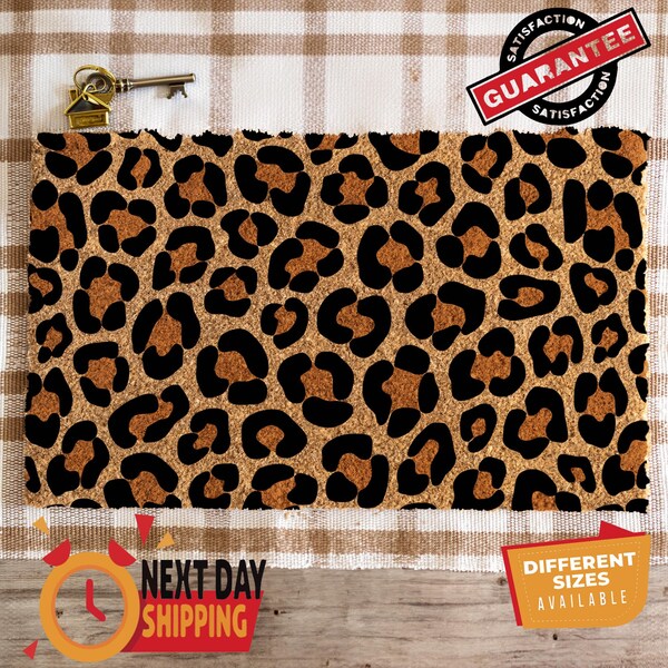 Leopard Print Coir Doormat, Non-Slip Entryway Mat