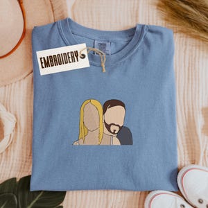 Camisa con retrato personalizado Comfort Colors, camisa bordada con retrato de mascota personalizado, bordado de tu foto, camisa a juego para pareja, boda