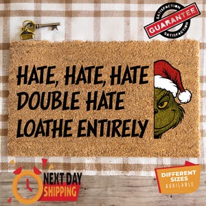 Hate Hate Hate Double Hate Loathe Entirley  Doormat, Christmas Doormat, Grinch Decor, Realtor Gift, Coir Doormat, Xmas Decor, Grinch Doormat