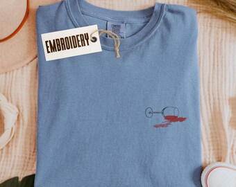 Comfort Colors Shirt, Embroidery Spilled Wine Shirt, Bartender Shirt, Minimal Aesthetic Shirt, Drinking T-Shirt, Wine Lover T-Shirt