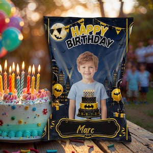 Batman Chip Bag Template (Editable Canva) | Custom Printable Kids' Birthday Packaging | DIY Party Goodie Bag (Instant Download)