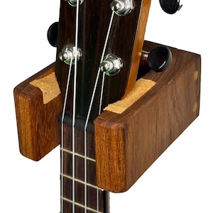 Walnut Ukulele Hanger, Modern Minimalist Wall Mount, Cork Pads Safe for Finish, Handmade Wood Musician Gift