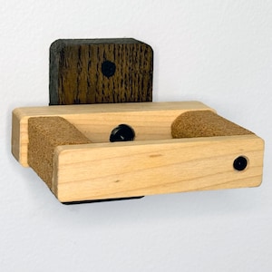 Oak & Maple Guitar Hanger, Modern Minimalist Wall Mount for Acoustic / Electric Guitar, Cork Pads Safe for All Finishes, Guitarist Gift