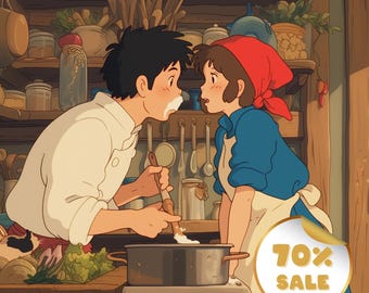 Custom Portrait | Personalized Cartoon Drawing | Family, Couple or Pet Illustration | Ghibli wall art