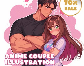 Aangepast portret anime-paar: gepersonaliseerde digitale illustratie