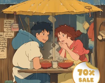Custom Portrait | Personalized Cartoon Drawing | Family, Couple or Pet Illustration | Ghibli wall art