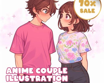 Aangepast portret anime-paar: gepersonaliseerde digitale illustratie