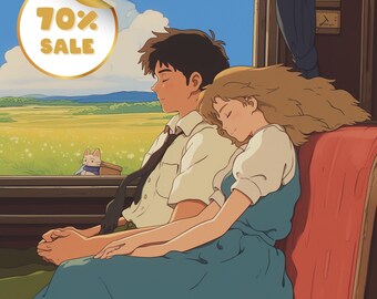 Custom Portrait | Personalized Cartoon Drawing | Family, Couple or Pet Illustration | Ghibli wall art