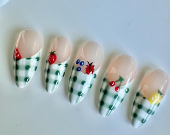 Handmade Almond Press On Nails: Wild Chic Fruit Nail Art