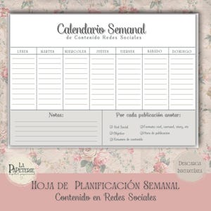 Weekly Social Media Content Planner: Printable PDF Sheet for Posting Strategy | Social Media Organization