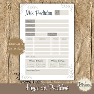 Order Form, Order Template, Printable, Order Form in Spanish, Order Template, Order Form for Printing