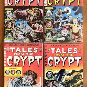 Puede incluir: Cuatro cómics vintage de la serie "Tales from the Crypt". Cada portada presenta ilustraciones coloridas con el título en letras rojas en negrita. Los cómics están numerados 2, 3, 4 y 5, con los meses de septiembre, noviembre, enero y marzo.