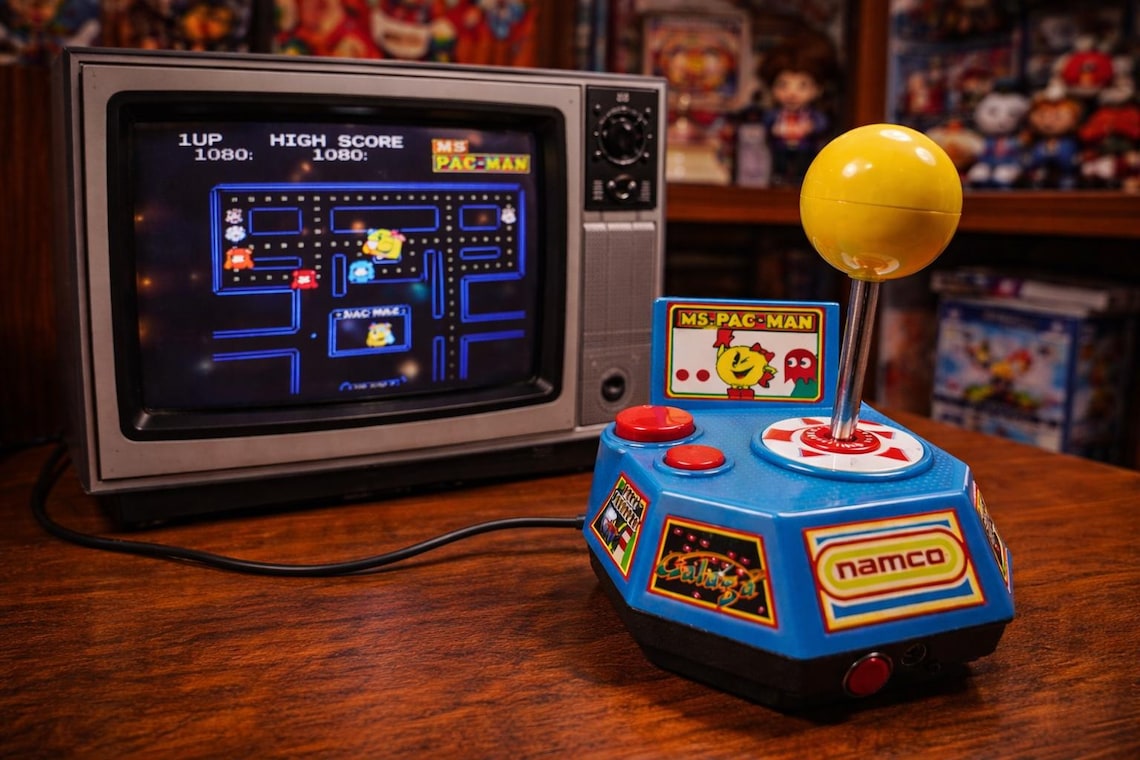 Vintage Ms. Pac-Man Plug & Play TV Game | Namco Arcade Joystick Retro Gamer Collectible, foto 3 di 5