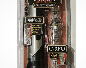 1999 C-3PO Star Wars Episode 1 collector watch with lightsaber display case!
