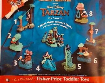 Juguetes de Tarzán de McDonald's 2000. ¡Todavía en su empaque! Se venden por separado.