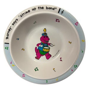 Vintage Barney The Purple Dinosaur Melamine Bowl / Barney Says Strike Up The Band