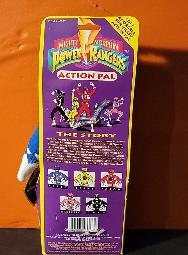 1993 Mighty Morphin Power Rangers Action Pal Stuffed Blue Ranger Plush ...