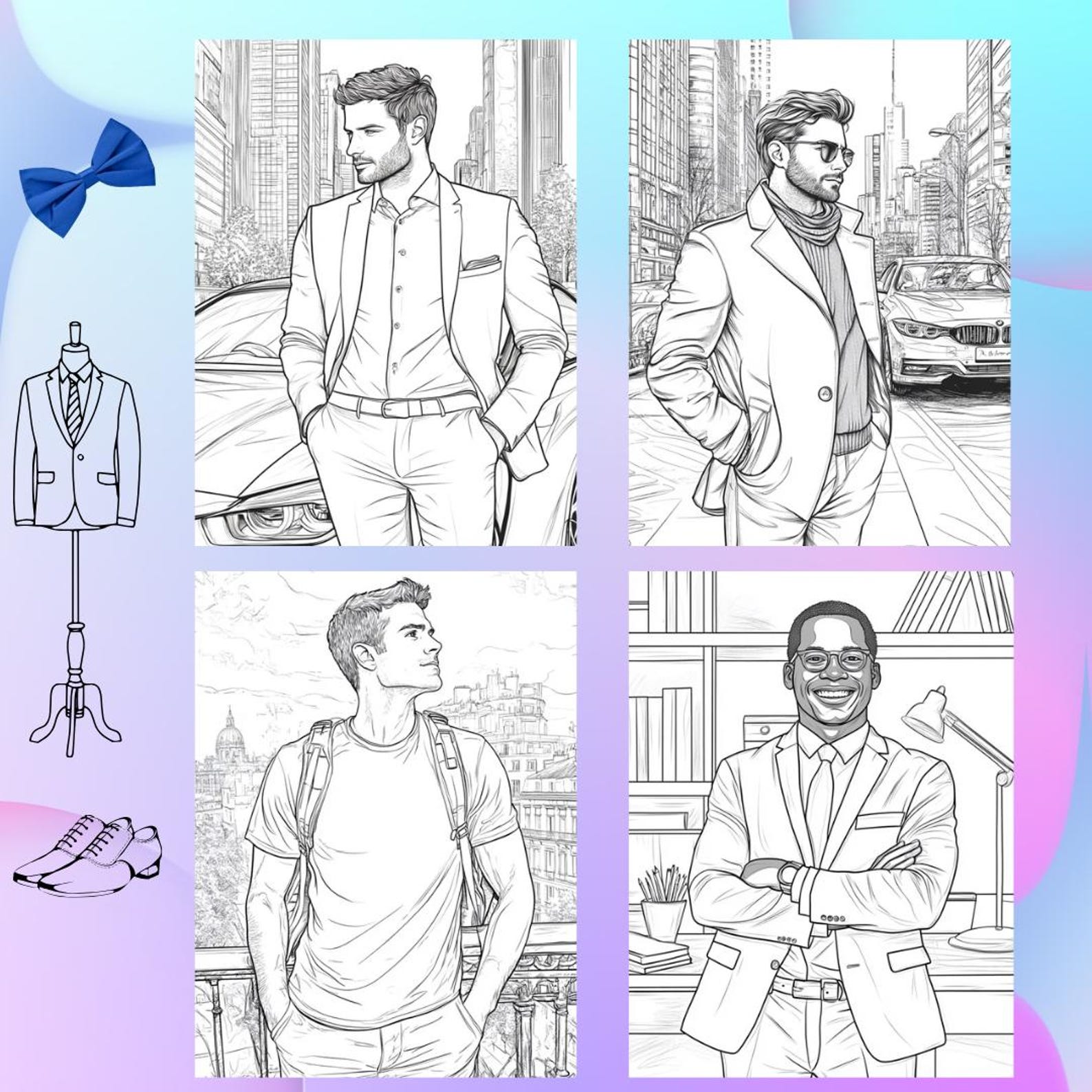 Coloring Men 45 Coloring Pages. Handsome Man. Coloring Pages for Adults.gray Pages ...