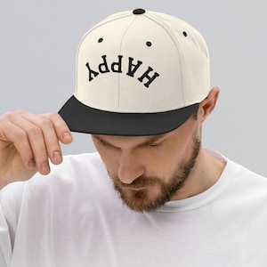 Happy Upside Down Embroidered Wool Blend Snapback Yupoong Hat