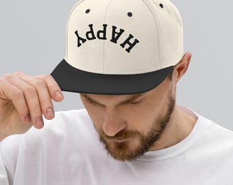 Happy Upside Down Embroidered Wool Blend Snapback Yupoong Hat