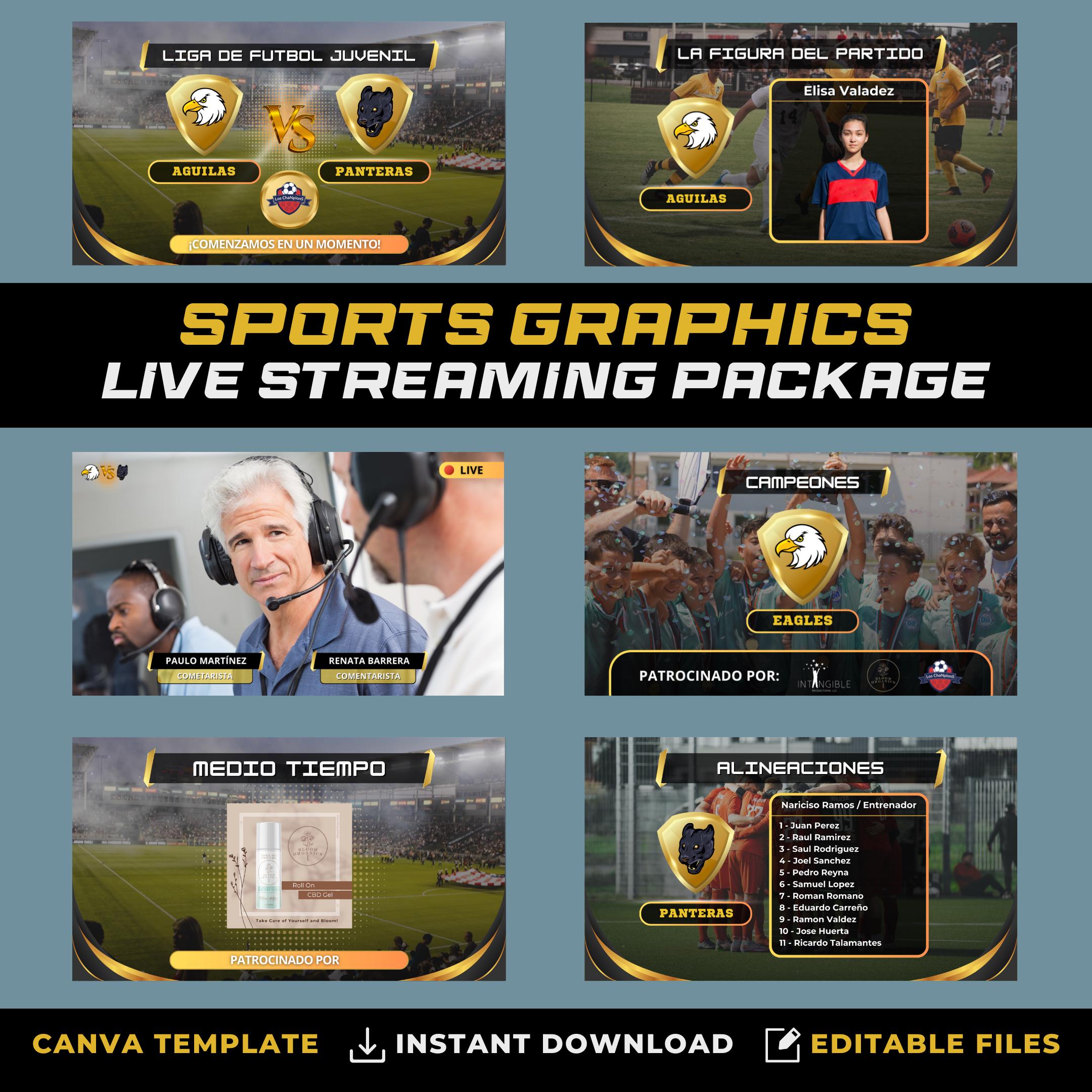 Sports Stream Graphics Canva Template: Broadcast Overlays, Sponsorship ...