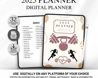 Digital Fitness Planner Weight Loss & Fitness Tracker Undated Fitness Journal Workout Planner Calorie Tracker Meal Planner Good Notes