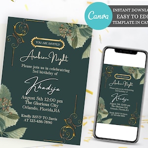 EDITABLE Arabian Nights Birthday Invitation,  Halal Invitation, Printable Arabian Nights Invite, Downloadable Printable Invite, Islam invite