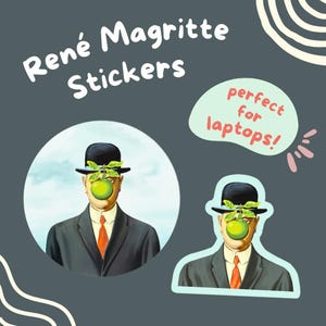Stickers René Magritte surréalistes | Décalcomanies en vinyle faites main | Sticker artistique | Cadeau créatif pour artistes | Vinyle imperméable | Cadeau amateur d'art