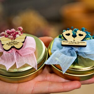 Baby Shower Favors Scented Candles, Birthday Baptism Favors, Tin Candles, Candle with Dried Flowers, Thank You Gifts, Baby Boy, Its A Girl