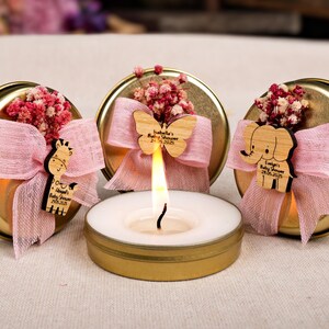 Baby Shower Favors Scented Candles, Birthday Baptism Favors, Tin Candles, Candle with Dried Flowers, Thank You Gifts, Baby Boy, Its A Girl