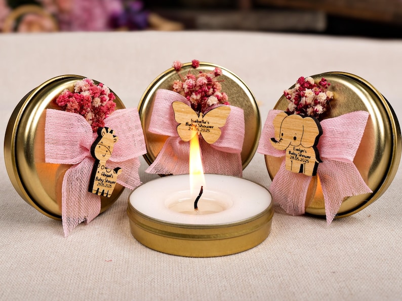 Baby Shower Favors Scented Candles, Birthday Baptism Favors, Tin Candles, Candle with Dried Flowers, Thank You Gifts, Baby Boy, Its A Girl