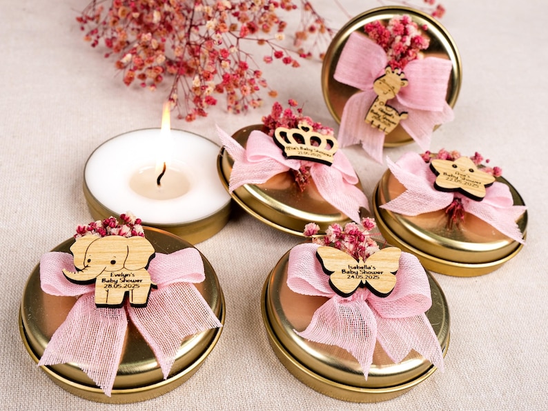 Baby Shower Favors Scented Candles, Birthday Baptism Favors, Tin Candles, Candle with Dried Flowers, Thank You Gifts, Baby Boy, Its A Girl