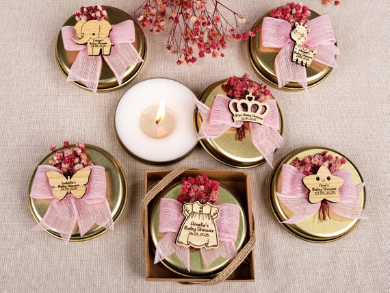 Baby Shower Favors Scented Candles, Birthday Baptism Favors, Tin Candles, Candle with Dried Flowers, Thank You Gifts, Baby Boy, Its A Girl