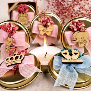 Baby Shower Favors Scented Candles, Birthday Baptism Favors, Tin Candles, Candle with Dried Flowers, Thank You Gifts, Baby Boy, Its A Girl